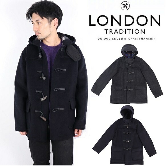 (初売りセール) LONDON TRADITION ロンドントラディション メンズ ダッフルコート Martin Slim LT01 ミドル丈 ウール チェック アウター メルトン コート 英国製 25,056円