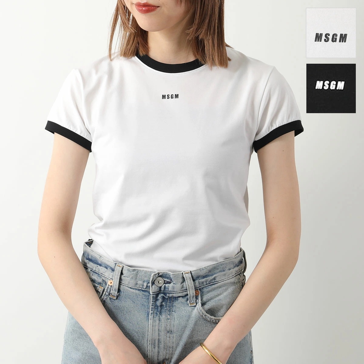 MSGM エムエスジーエム Tシャツ 3641MDM110 レディース 半袖 カットソー ちびロゴT クルーネック ストレッチ カラー2色