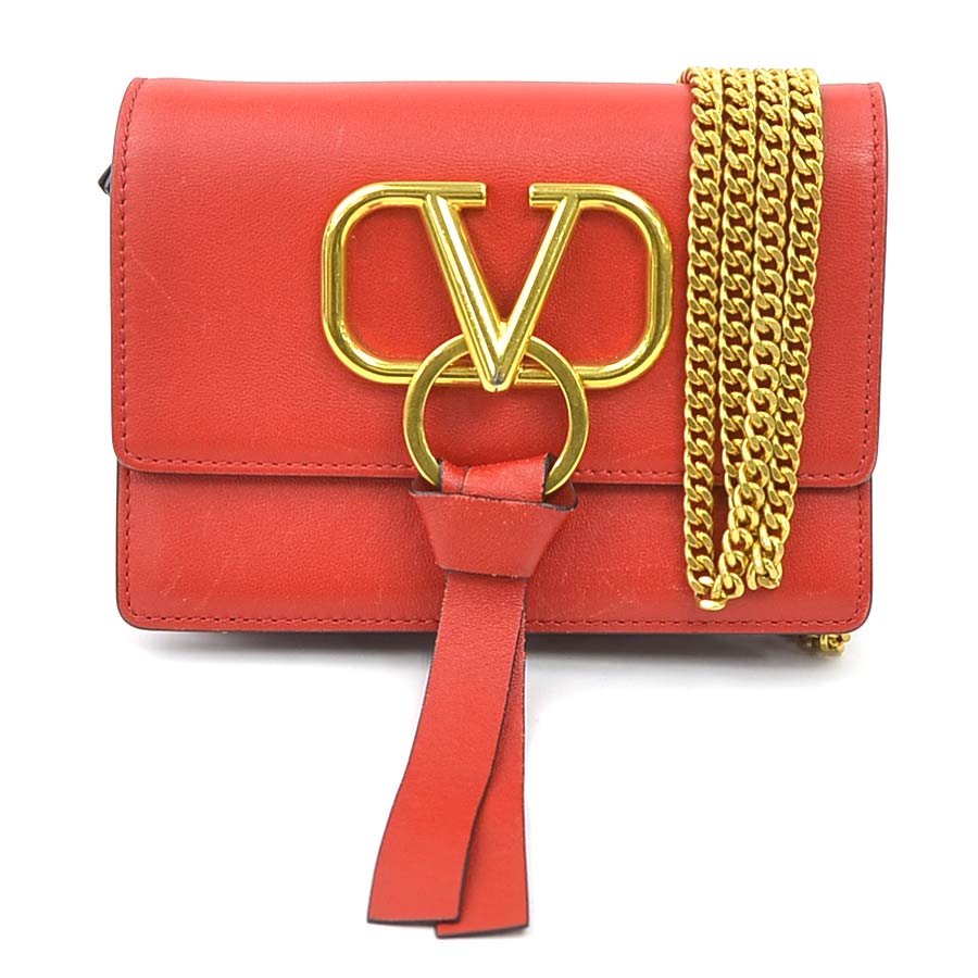 ヴァレンティノ ガラヴァーニ Valentino Garavani チェーンウォレット レザー レッド レディース r10678a