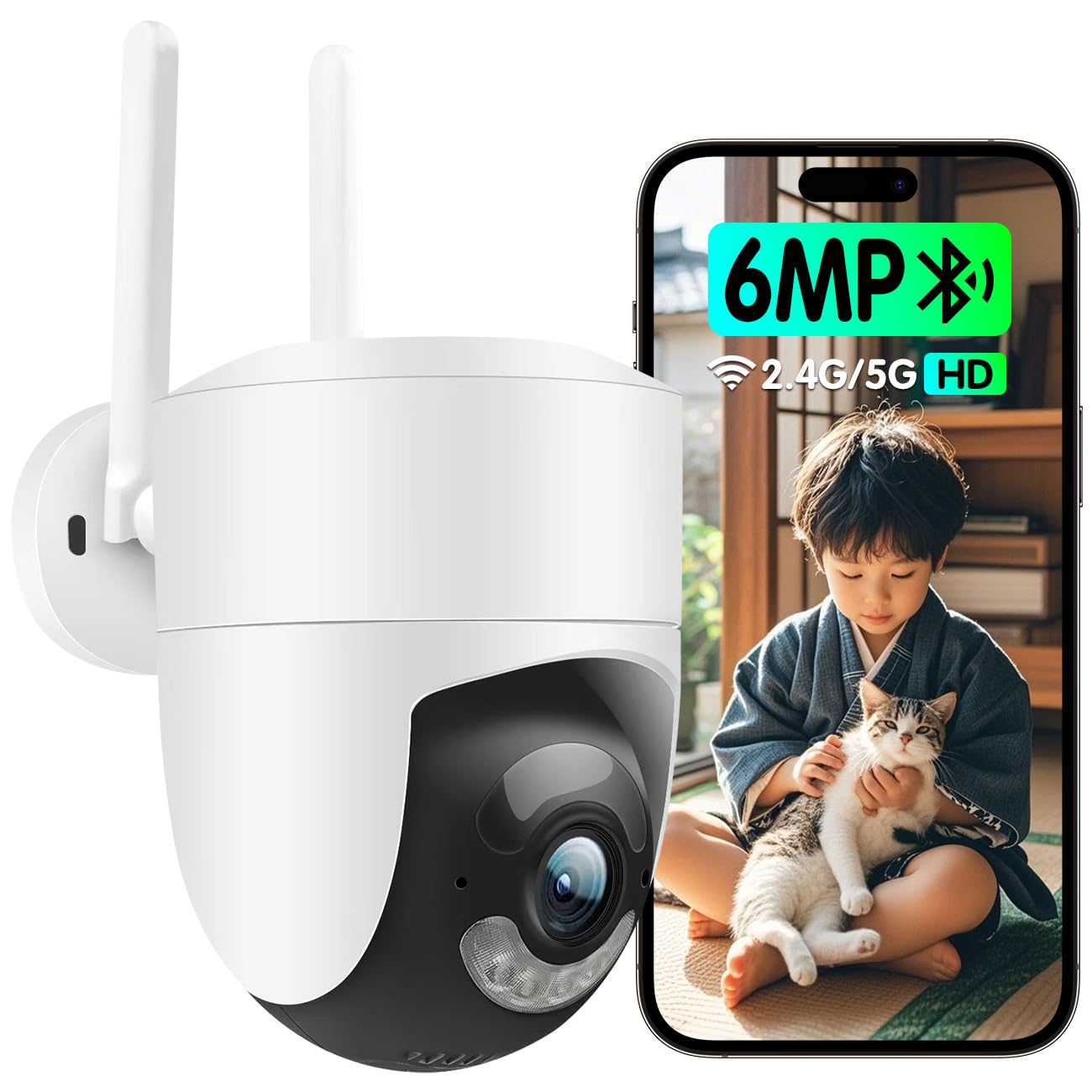 【600万超高画素・自動追跡機能】防犯カメラ 屋外 無線 360全方位監視 左右355上下120首振り AI人物検知 人感発光 夜間カラー 監視カメラ 録画機能付き 常時録画 双方向通話 5G対応 6