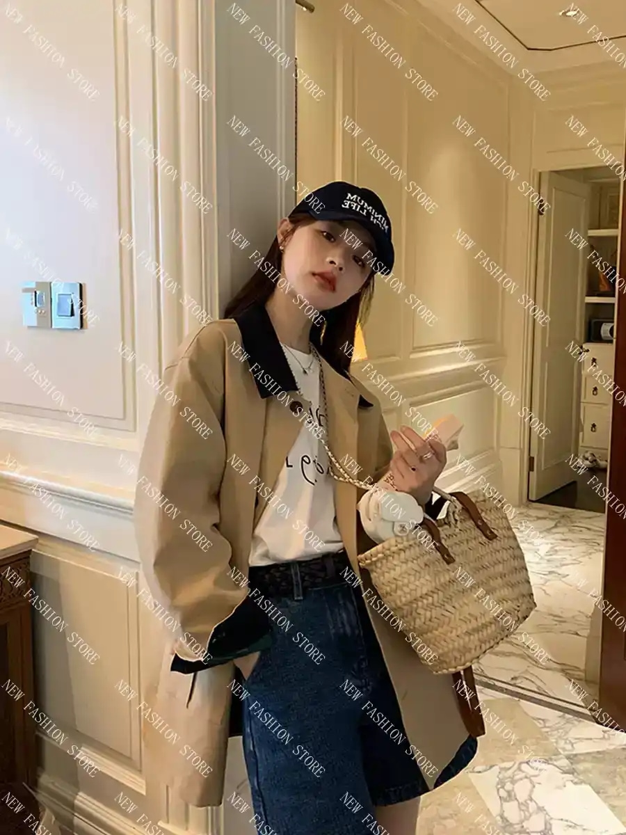 ショート丈パーカー女性春秋新小柄継ぎ目インパクトカラーカジュアルショートジャケット韓国系-12 7,442円