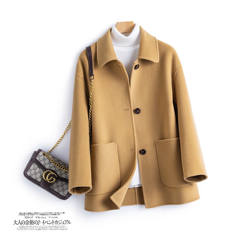 三粒単列ボタン秋冬保温両面尼純ウールコート