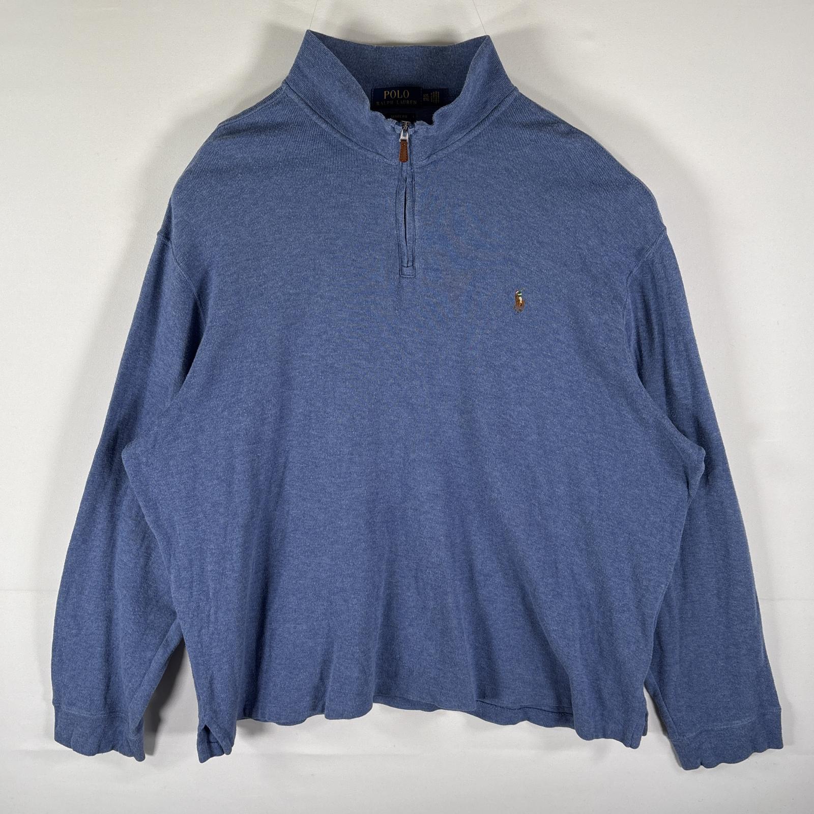 古着 スウェット トレーナー ワンポイントロゴ刺繍 ニット ハーフジップ XXL 水色系 メンズ