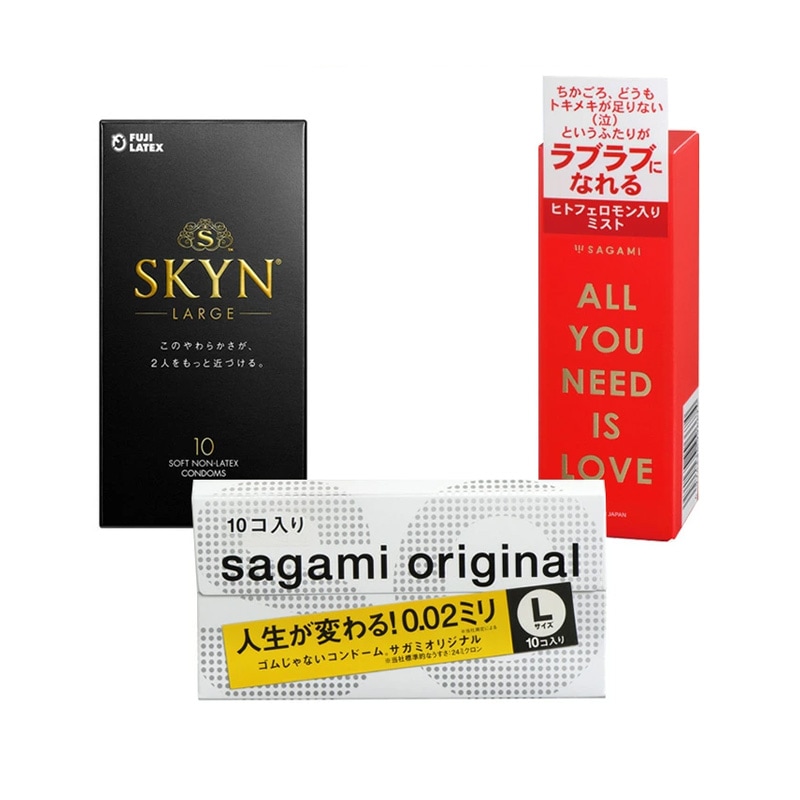 コンドーム サガミ 002 Lサイズ SKYN ラージ ヒトフェロモン入りミスト セット 避妊具