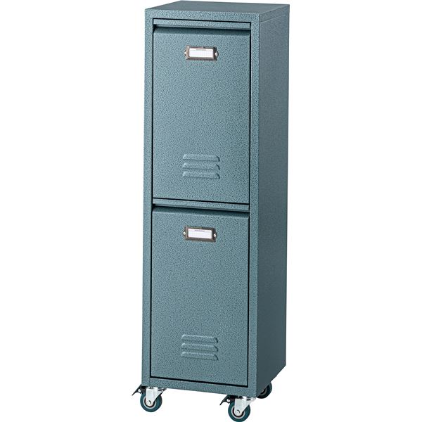 ゴミ箱/ダストボックス 2段型 グリーン 幅28cm奥行26.5cm高さ95cm キャスター付き スチール キッチン 組立品