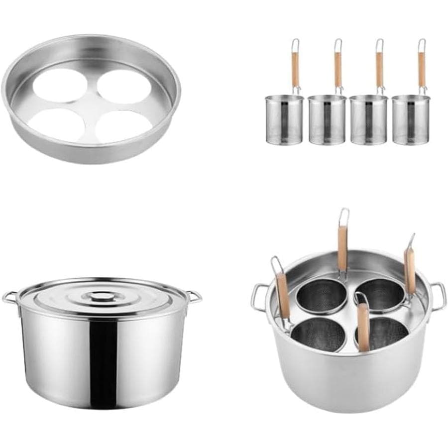 業務用店舗用 そばゆで釜 茹麺鍋セット リング付 ザル付 4*13cm ステンレス IH対応 ふきこぼれない40cm*25cm