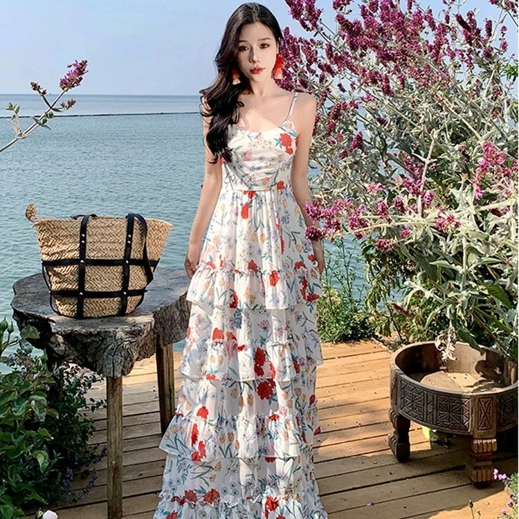 リゾートワンピ 花柄 フリル 花柄ワンピ キャミワンピ シースルー マキシワンピ ノースリーブ ビーチワンピ ロングワンピ マキシ丈 セクシー きれいめ 大きいサイズ 春 夏 夏ワンピ ビーチ レディ