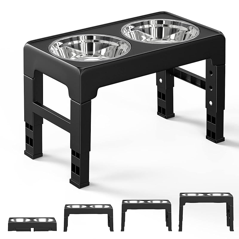 ペットボウル Pawabooフードボウル 台 お皿 中型犬 大型犬 ペット用品 食器 フードスタンド付き 高度調節4段 ステンレス製 ペット皿 滑り止め 給餌容器 給水容器 コンパクト ボウル 取り外