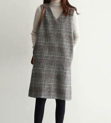 レディース ワンピース ウール 膝丈 袖なし ノースリーブ Vネック ストレート かわいい 大人可愛い