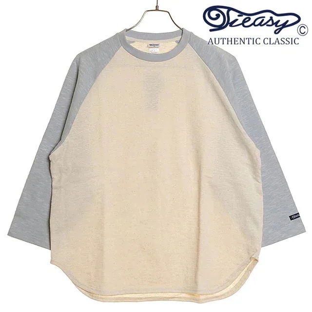 別注 メンズ HDCS ラグラン 3/4 クルーネックTシャツ [te001CR34-SP] トップス カットソー 7分丈 日本製 オーガニックコットン NATURAL/CLEAR-BLUE