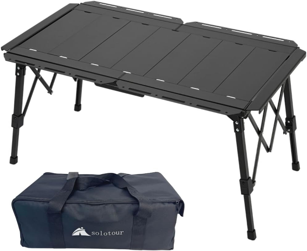 Solotour IGTテーブルアウトドア テーブル 折り畳み アルミ 簡単設立 キャンプ 軽量 頑丈 50荷重 便利 バーベキュー コンパクト 収納袋付き 収納サイズ48*25*18