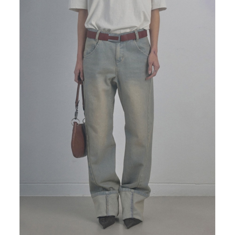 SCULPTOR アップリケロールアップデニムウォッシュブルー