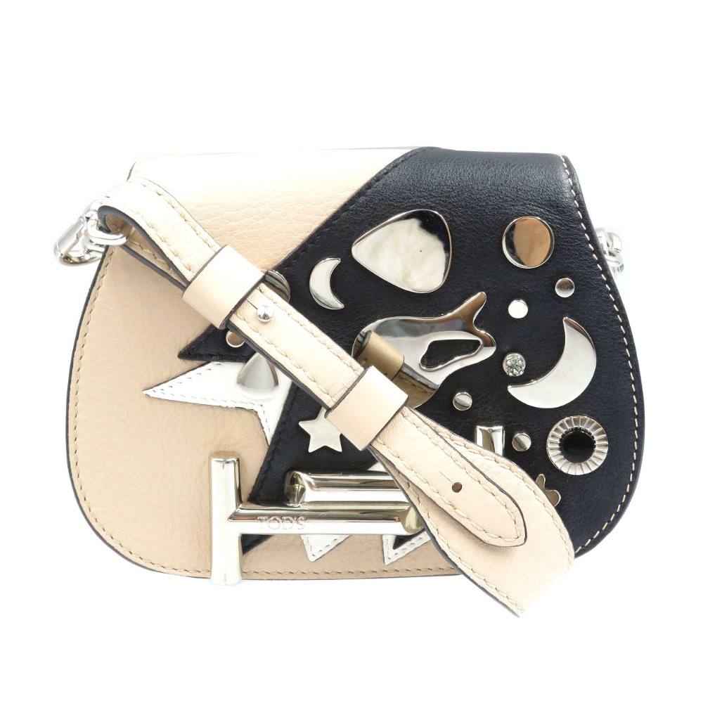 美品 ショルダーバッグ レザー/メタル/レザー ピンクベージュ 1370【中古】 レディース