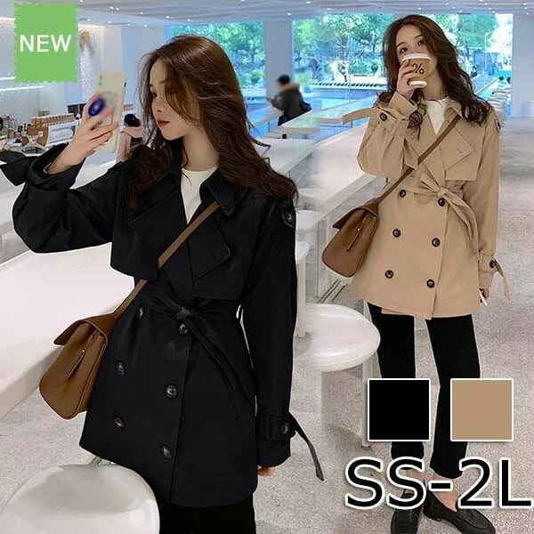 トレンチコート レディース ショート丈 春コート アウター ソフトスタイル シンプル 春 秋 軽量 小さいサイズ スプリングコート コート ぽっちゃり 着痩せ 通勤 通学 おしゃれ お出かけ 定番 ベ