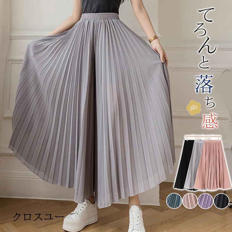 秋の新作 タイムセール ワイドパンツ レディース ガウチョパンツ 夏 涼しい ウエストゴム プリーツ スカーチョ 楽ちん ゆったり ボトムス オフィス ルームウェア 2枚購入で200円OFF