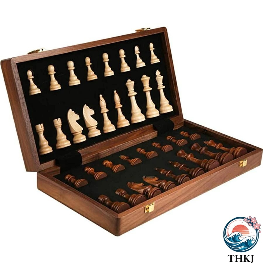 チェス木製チェスセット折りたたみ式木製チェスセット知育玩具家族団らん折りたたみ式木製チェスボックスギフト高級チェス駒親子で楽しめるイン