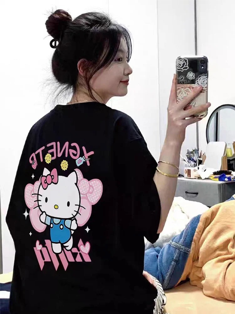 6.女性用ハローキティ純綿半袖tシャツ夏ゆったり半袖トップス