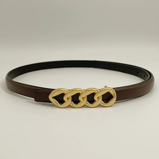 ゴールドバックル ベルト ブラウン ホワイト アプリコット レディース シンプル クラシック レトロ