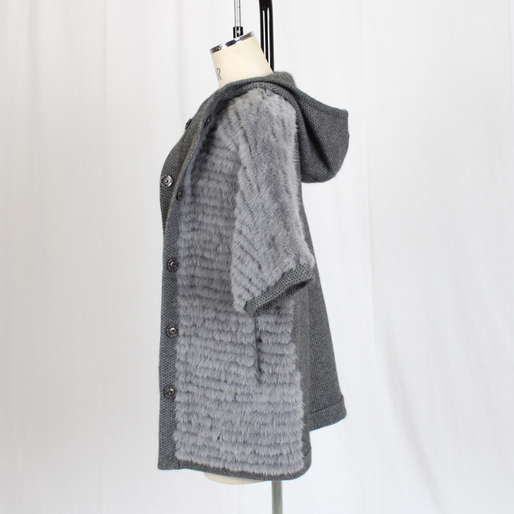 ミンク ファー カシミヤ混 ニット フード ジャケット グレー 送料無料 レディース プレゼント
