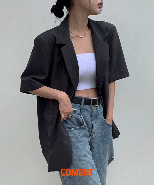 [ノンタイトル] ベラル オーバーフィット サマー リネン 半袖 ジャケット 4col