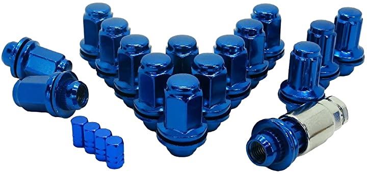 トヨタ 純正 ホイール用 平面座 カラー ロックナット ギアロック 21HEX M12xP1.5 ショート or ロング 選べる5色 青(青 ロング P1.5 4穴用 16個セット)