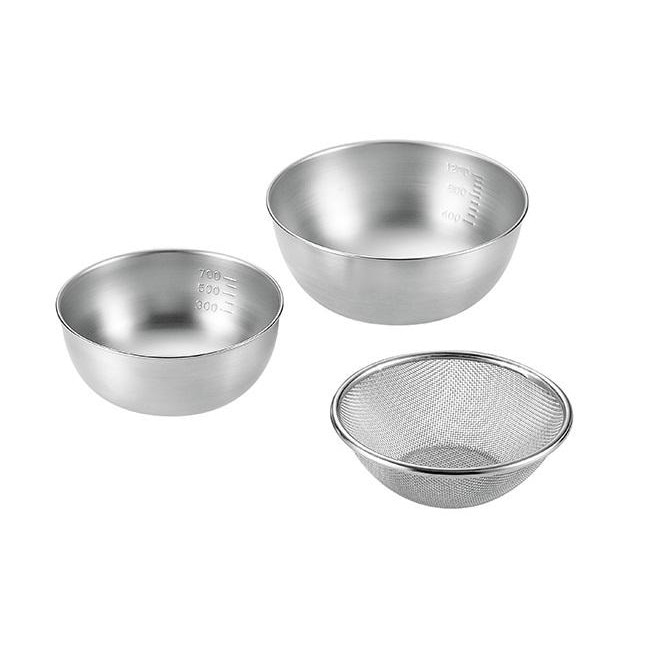 SUSga（サスガ） ストロングメッシュザル3点セット（ザル16cm＆ボウル15cm＆18cm） SUS-Z600