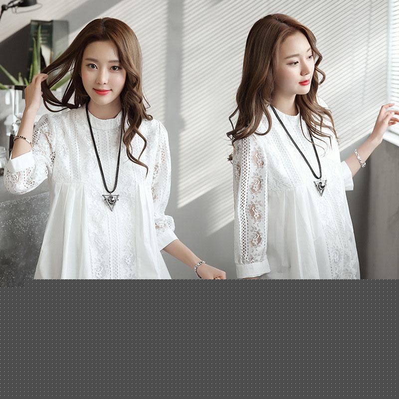 シャツワンピース レディース ブラウス チュニック レース 半袖 涼しい ロングシャツ 着痩せ 丸首 きれいめ 上品 ママ服 白ワンピ 可愛い 40代 50代