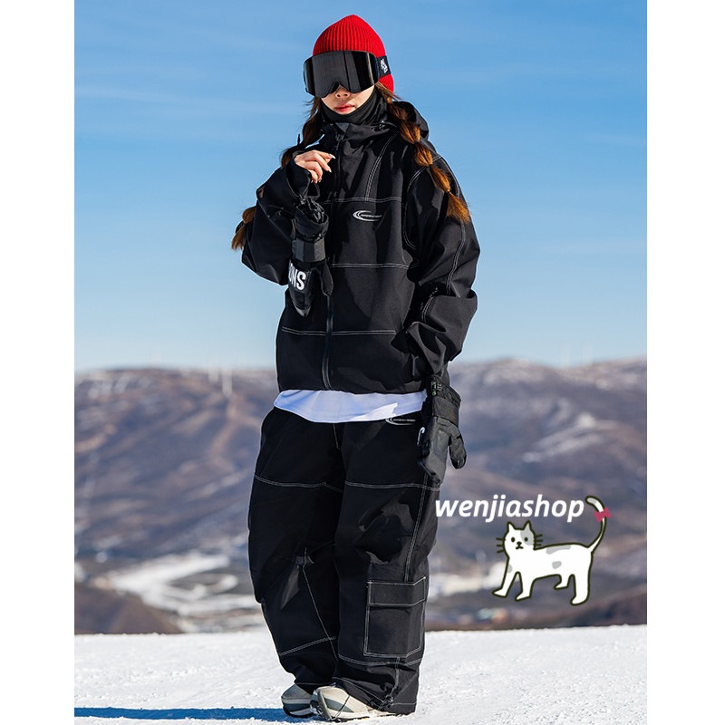 スノーボードウェア 2024 2025 上下セット メンズ レディース 光反射ライン アウター パンツ セットアップ ウィンタースポーツ 韓国風 防水 スノボーウェア スキーウェア スノボウェア