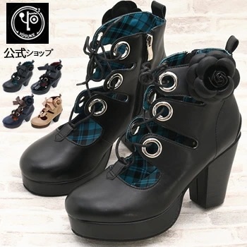 【公式SHOP特典キズ補修液付】 ヨースケ 厚底ブーツ レディース レースアップブーツ 9cmチャンキーヒール 6,300円