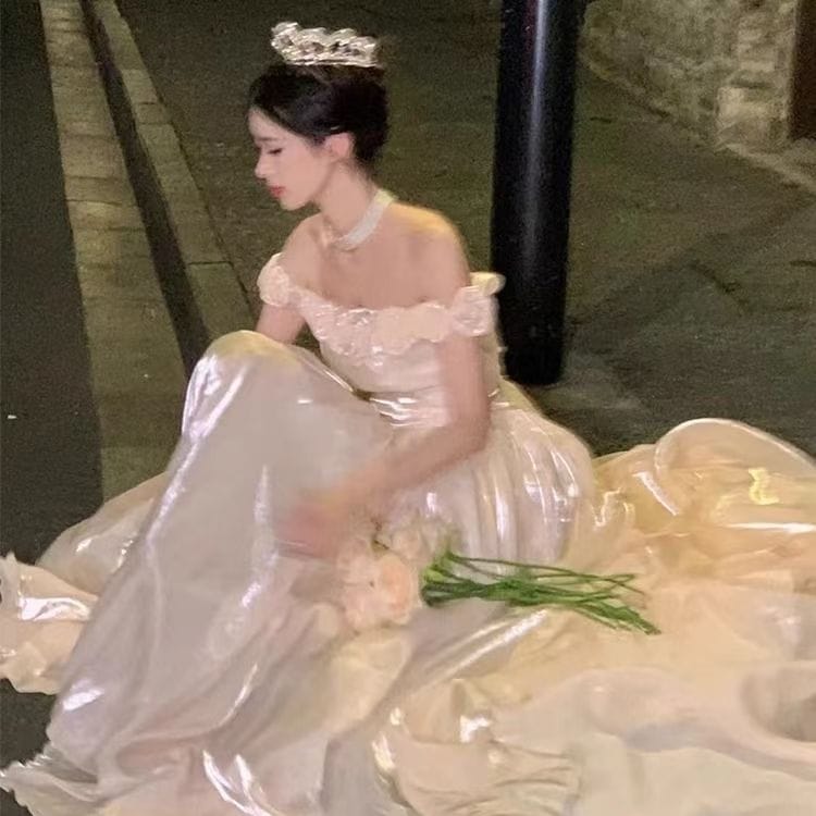 パーティードレス ウェディングドレス 新作 高級感 シャンパン色 ロングワンピース 結婚式 花嫁 成人式 お呼ばれ ウェディング 演奏会 二次会 前撮り ワンピース ロングドレス