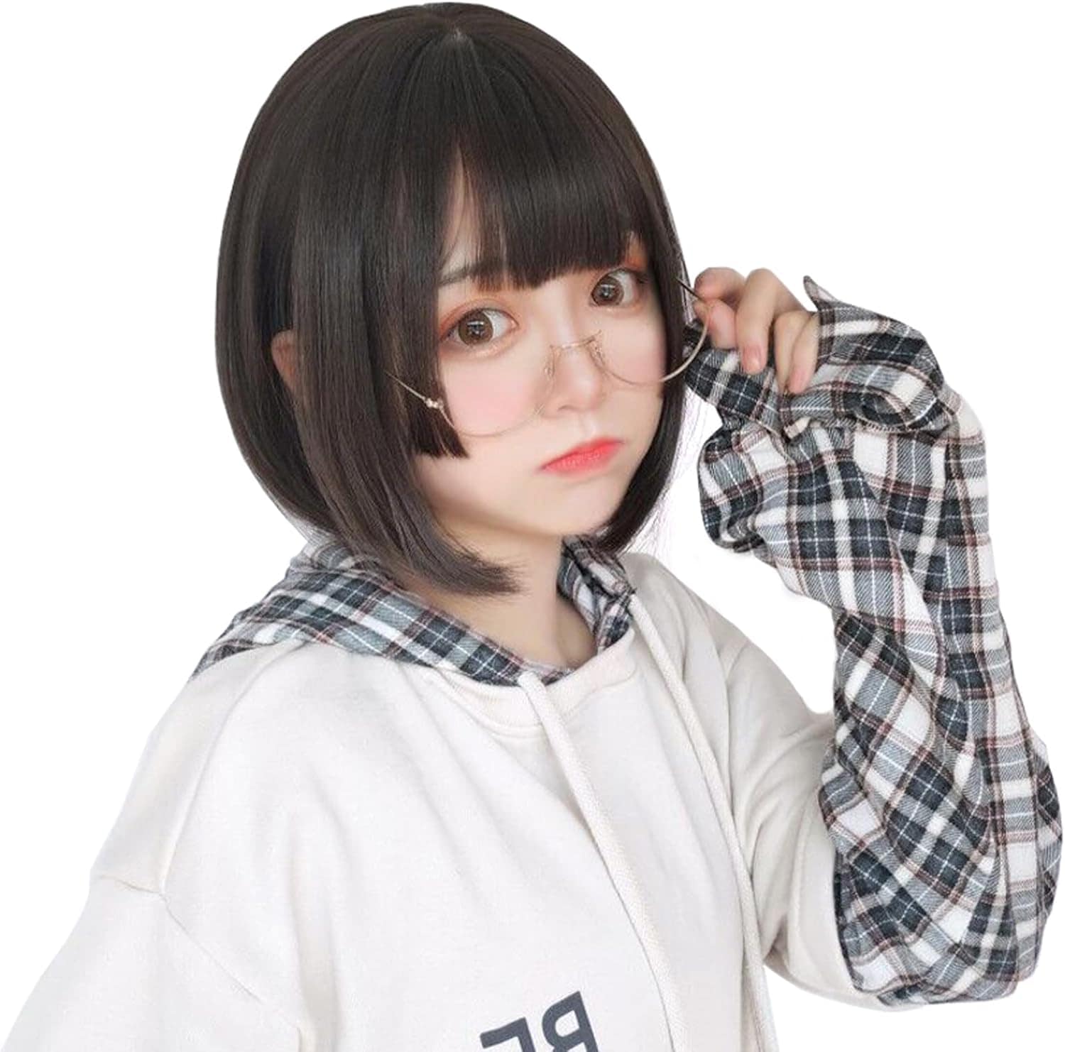 ショートボブウィッグ ストレート 黒髪 耐熱 ぱっつん前髪