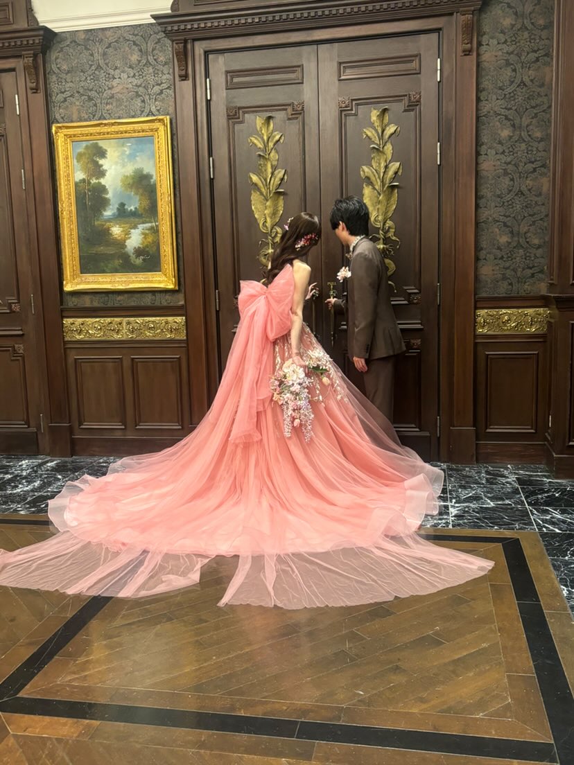 実例写真！ふっくら柔らかなバックリボンのみ ピンク ソフトチュール 優しい 可愛い 前撮り 結婚式