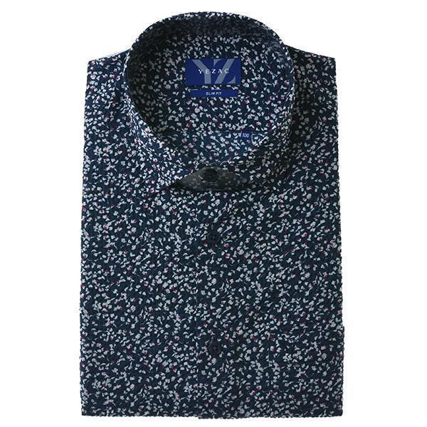 YJFMUS654_半袖裾ストレートコットンサッカープリント スリムフィット