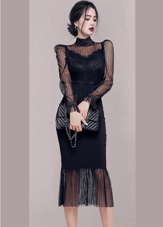 ハイネック パーティードレス シアー ハイウエスト レディース かわいい 大人可愛い きれいめ シンプル カジュアル 上品 おしゃれ かっこいい ラフ メンズライク 都会的 デート お出かけ お泊まり 6,754円