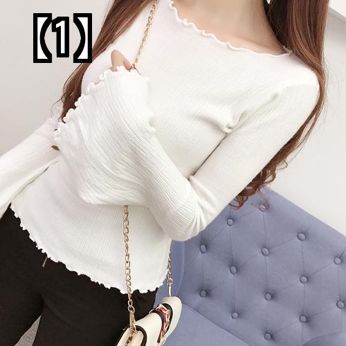 トップス ニット レディース フレア スリーブ セーター タイト フィット 無地 秋冬 韓国