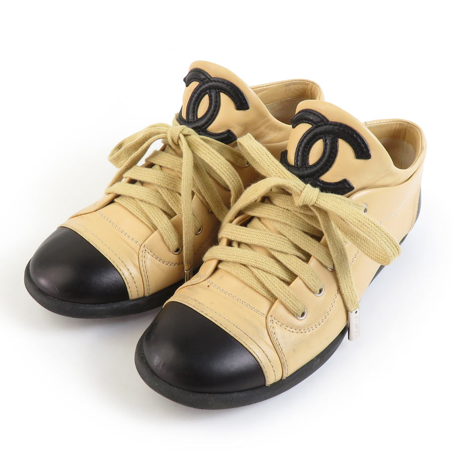 シャネル CHANEL スニーカー レザースニーカー レザー ベージュ レディース h30451f
