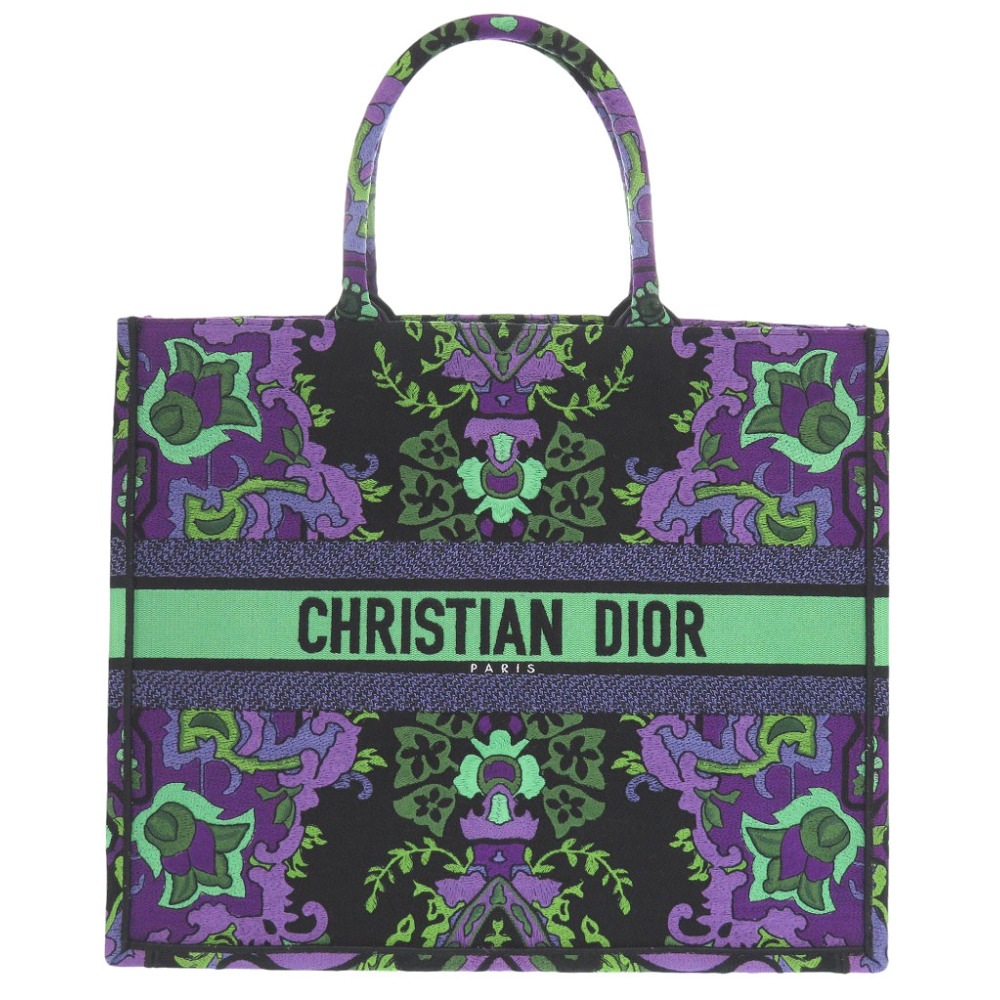 新品同様 クリスチャンディオール ブックトート 花柄 ラージ トートバッグ キャンバス ブラック 2405【中古】Christian Dior レディース
