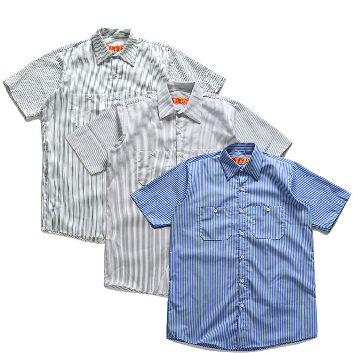 Red Kap 半袖シャツ メンズ レディース 春夏用 緑/グレー/青 大きいサイズ レッドキャップ シャツ 半袖 ストライプシャツ おしゃれ かっこいい ワークシャツ