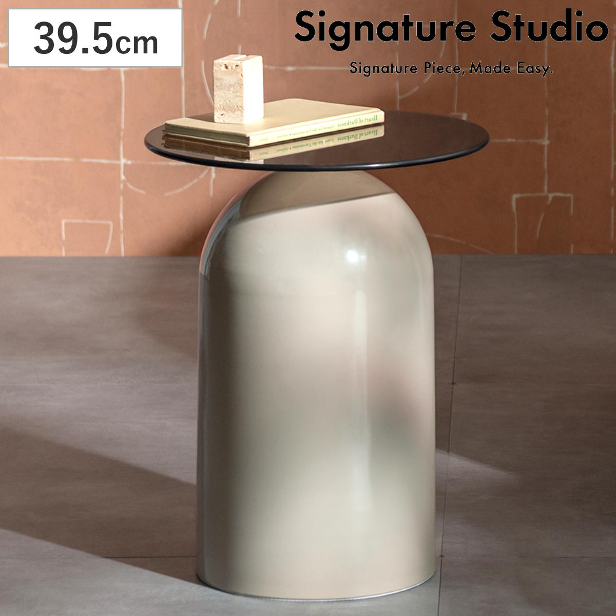 サイドテーブル 直径39.5cm 円形 ガラス天板 Noire Signature Studio テーブル ソファサイド ベッドサイド 机 ミニテーブル 丸 リビング リビングテーブル 軽量