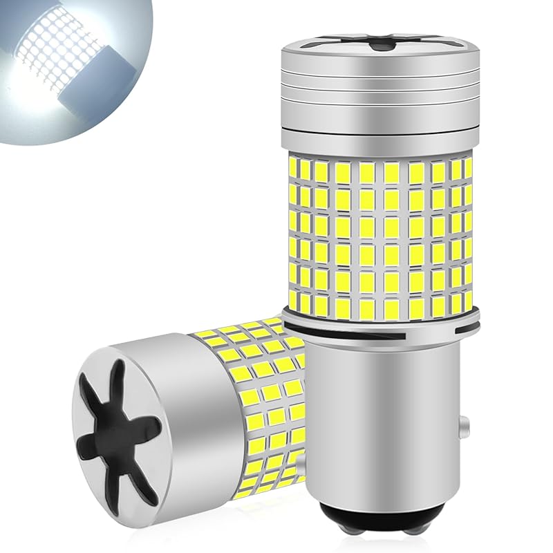 Fenikso S25 LED ダブル ホワイト バックランプ ブレーキランプ ウインカー 144連 180段違いピン BAY15D 冷却ファン付き DC12V 後退灯 2個