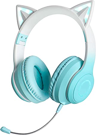ヘッドホン オーバーイヤーヘッドホン 高音質 ワイヤレス bluetooth マイク付 耐久性あり 無線有線両用 猫耳ヘッドホン LED付き キラキラ 虹色変換 Bluetooth マイク付き 折りた