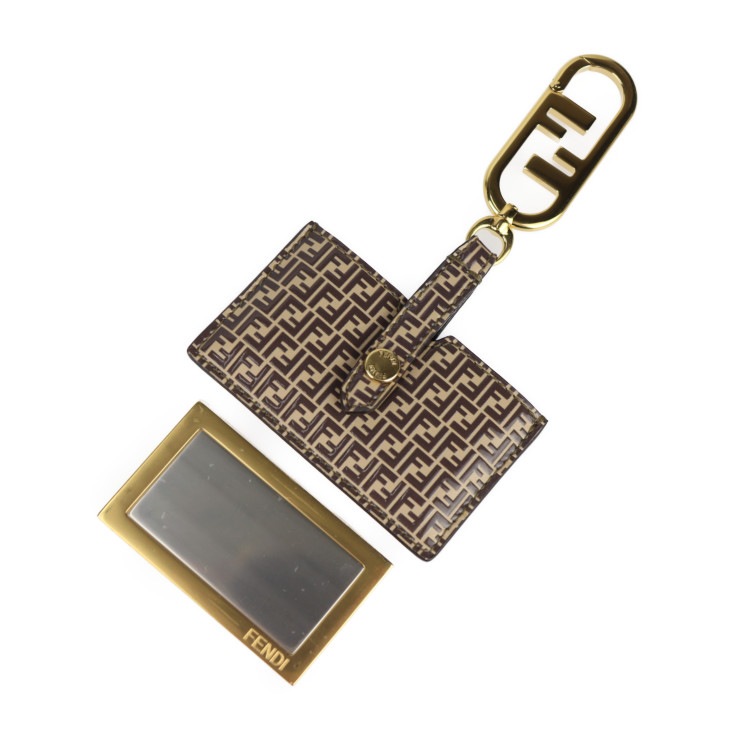 ミラーホルダー マイクロFF キーホルダー 7AS049 レザー ブラウン ゴールド金具 バッグチャーム【本物保証】