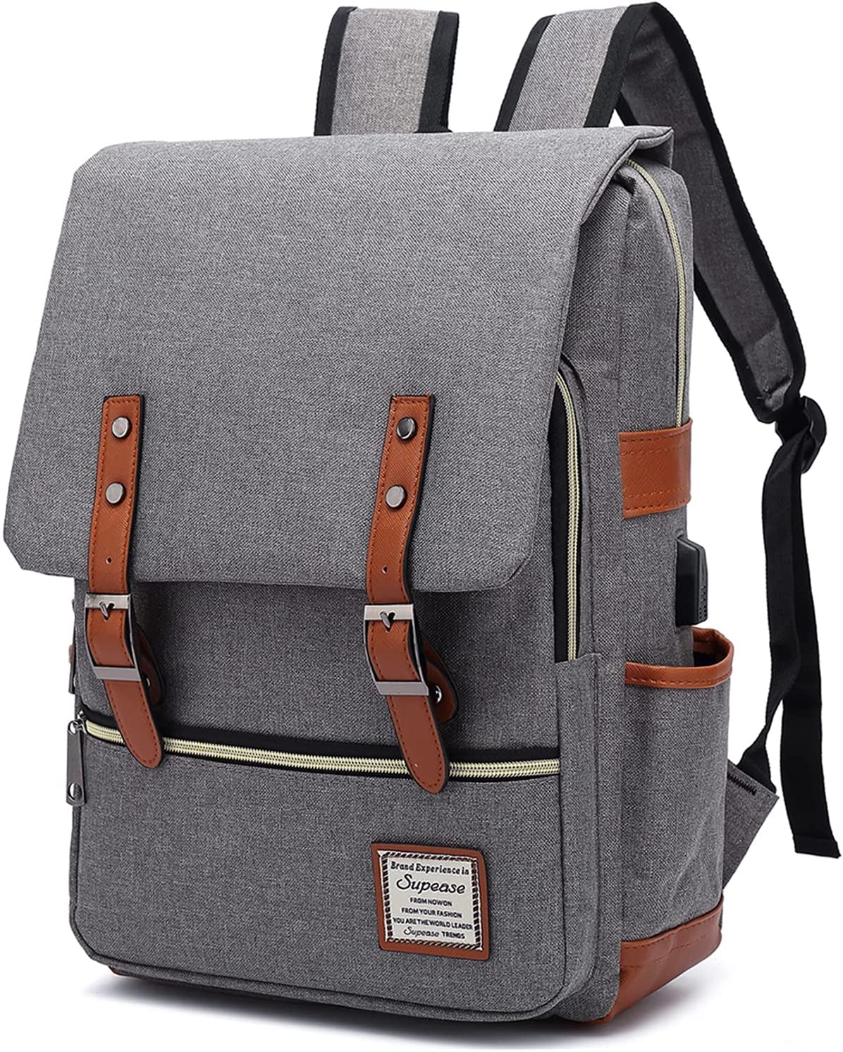 SUPEASEビンテージスリムカレッジラップトップリュック女性用USB充電ポート付き