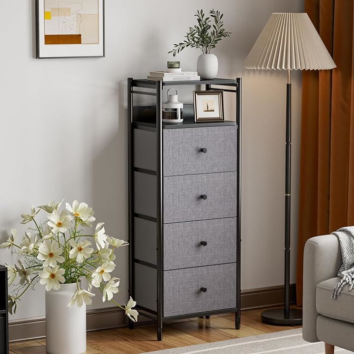 チェスト収納 タンス スリム ハイチェスト棚付き 軽量 布製 衣装ケース 洋服タンス 衣類収納 大容量 リビング収納 寝室収納 北欧 一人暮らし5段4杯( グレー, 幅46CM)