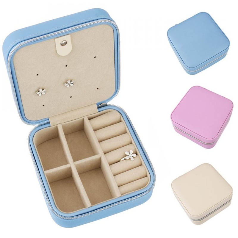 キャリーアクセサリーコレクションボックス ベージュ ピンク ブルー リング ディスプレイ ジュエリーケース ベルベット 収納 ピアス 指輪 イヤリング ネックレス j-box105xxxxx