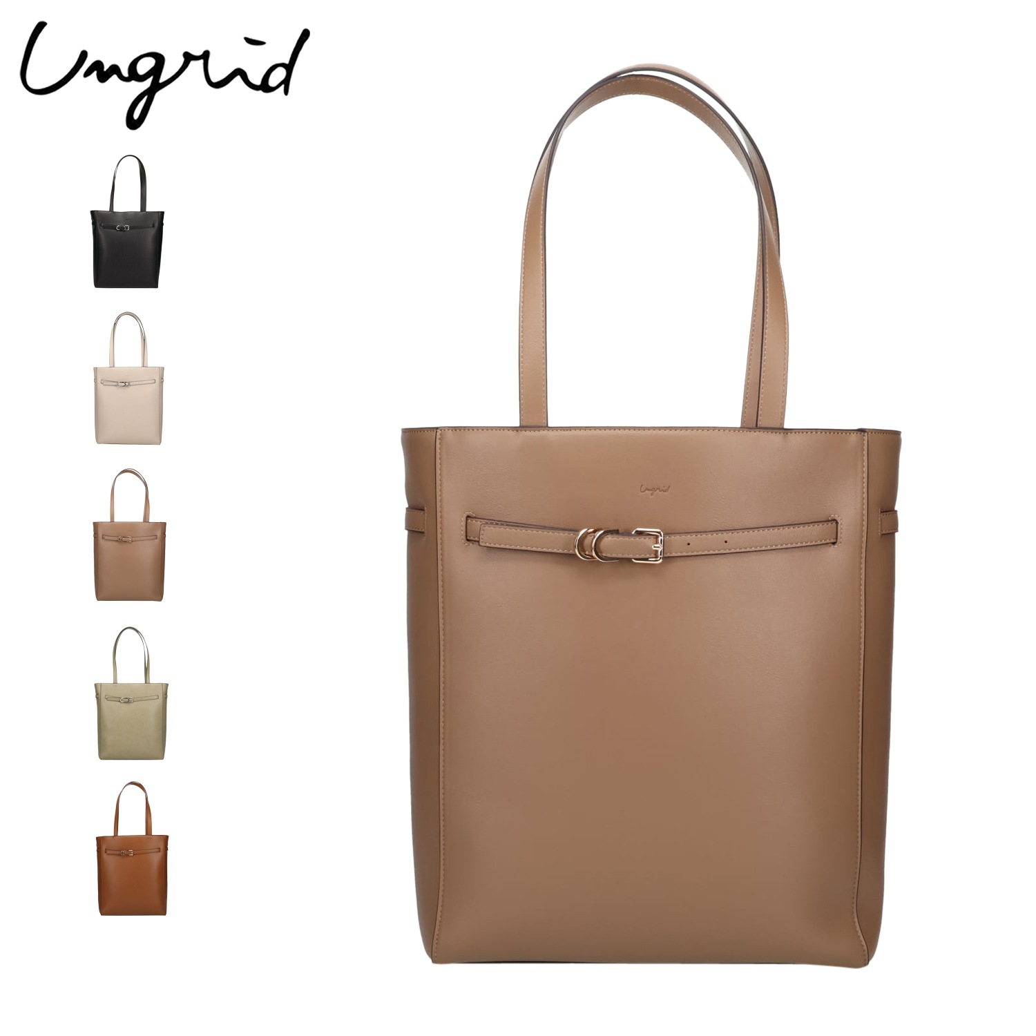 トートバッグ レディース A4サイズ対応 ファスナー付き 大きめ 無地 シンプルベルト ラージ UNG-54060B