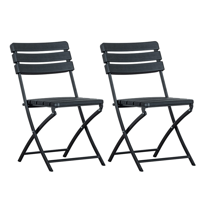 折りたたみ ガーデンチェア 2脚セット チェア イス ブラック ラタン調 木目調 バルコニー 屋外 アウトドア ベランダ テラス 折り畳み