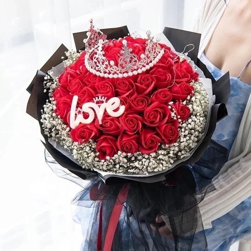 【メガ割 】Lucky bag 新作 バラの花束 石鹸の花束 韓国SNSで話題人気沸騰中の韓国プリザーブドフラワー の花束 誕生日 記念日 ギフト プレゼント 韓国インテリア化粧ポーチ-大容量