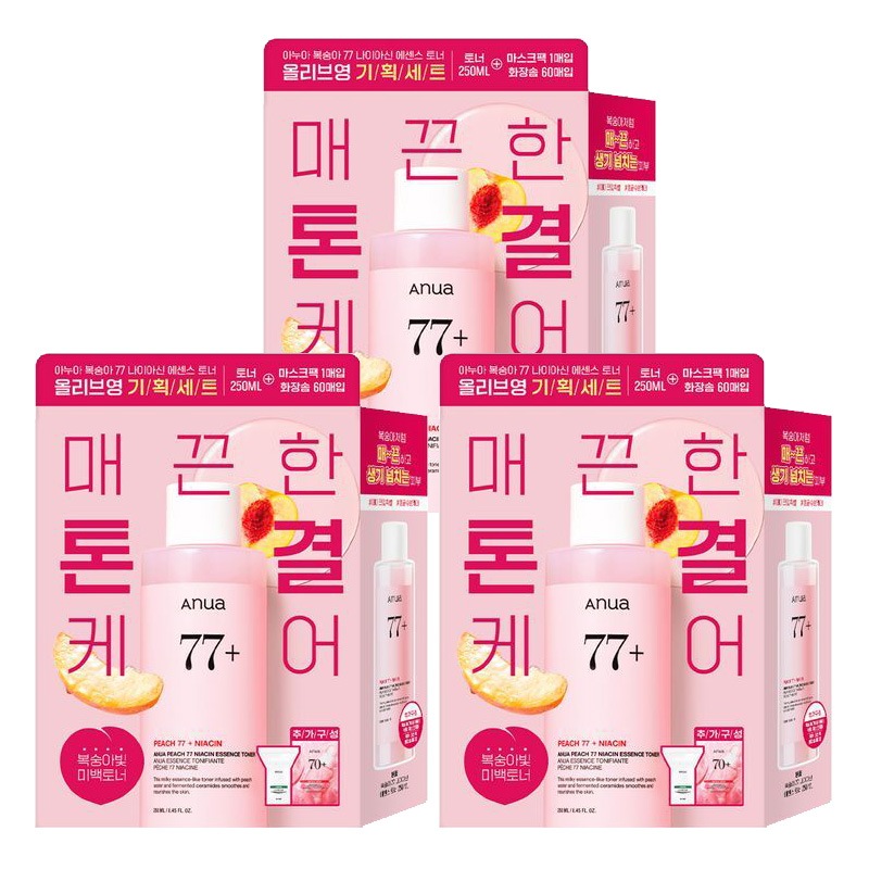 桃 77 ナイアシン エッセンス トナー 250ml 企画 (マスクパック 1枚 + コットン 60枚) x 3 SET
