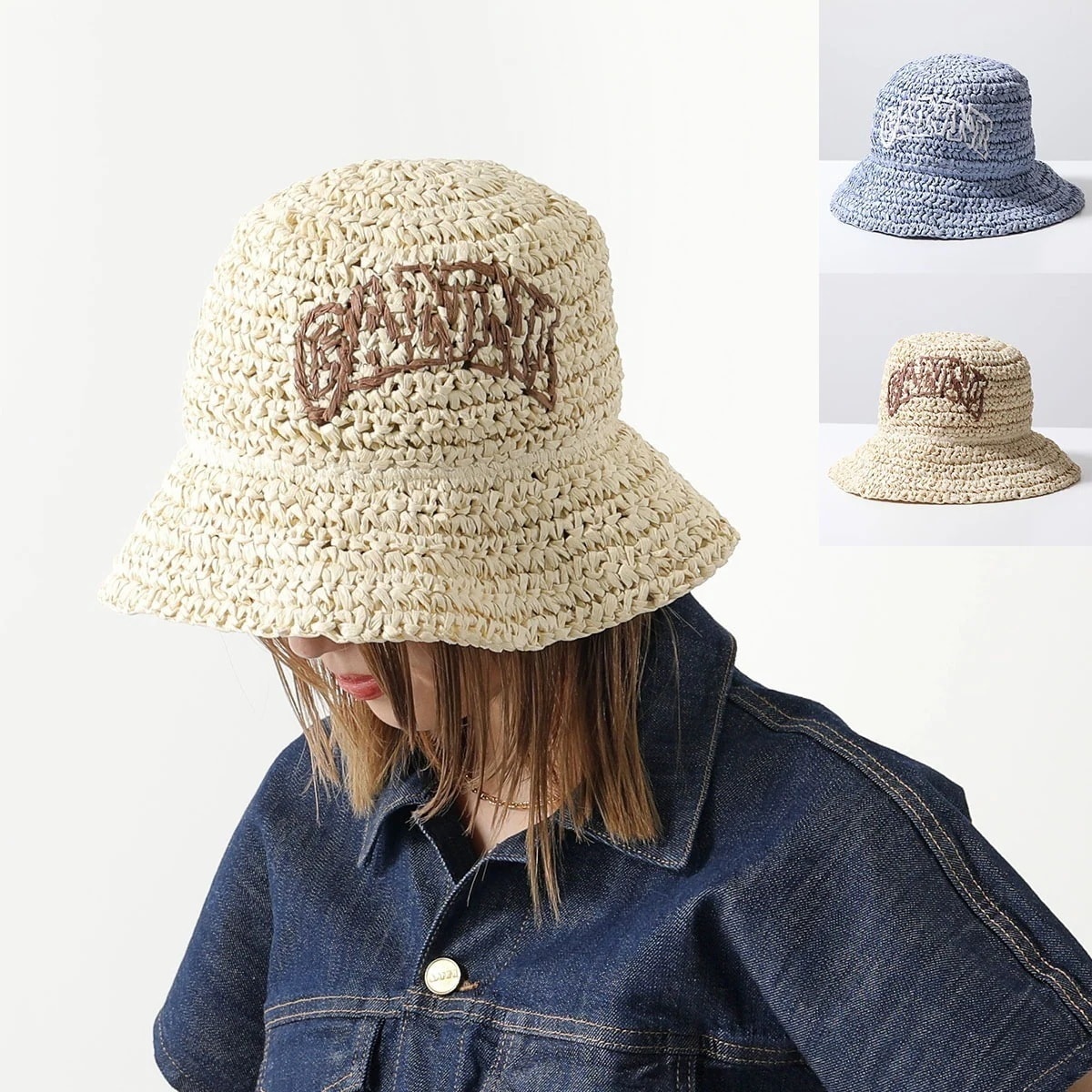 GANNI ガニー ハット SUMMER STRAW HAT A5752 A5823 レディース ロゴ ペーパー 麦わら帽 帽子 カラー2色